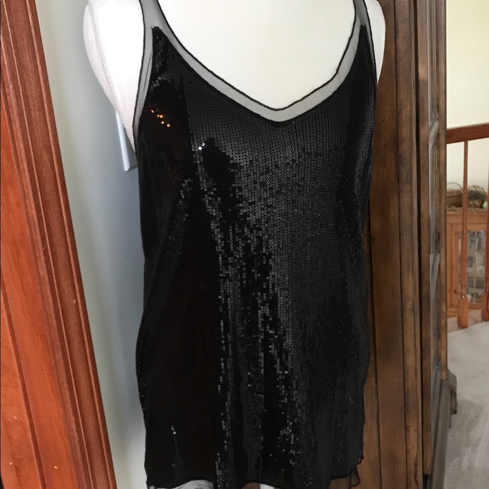 White + Warren Sequin & Mesh Top. Size L. NWOT